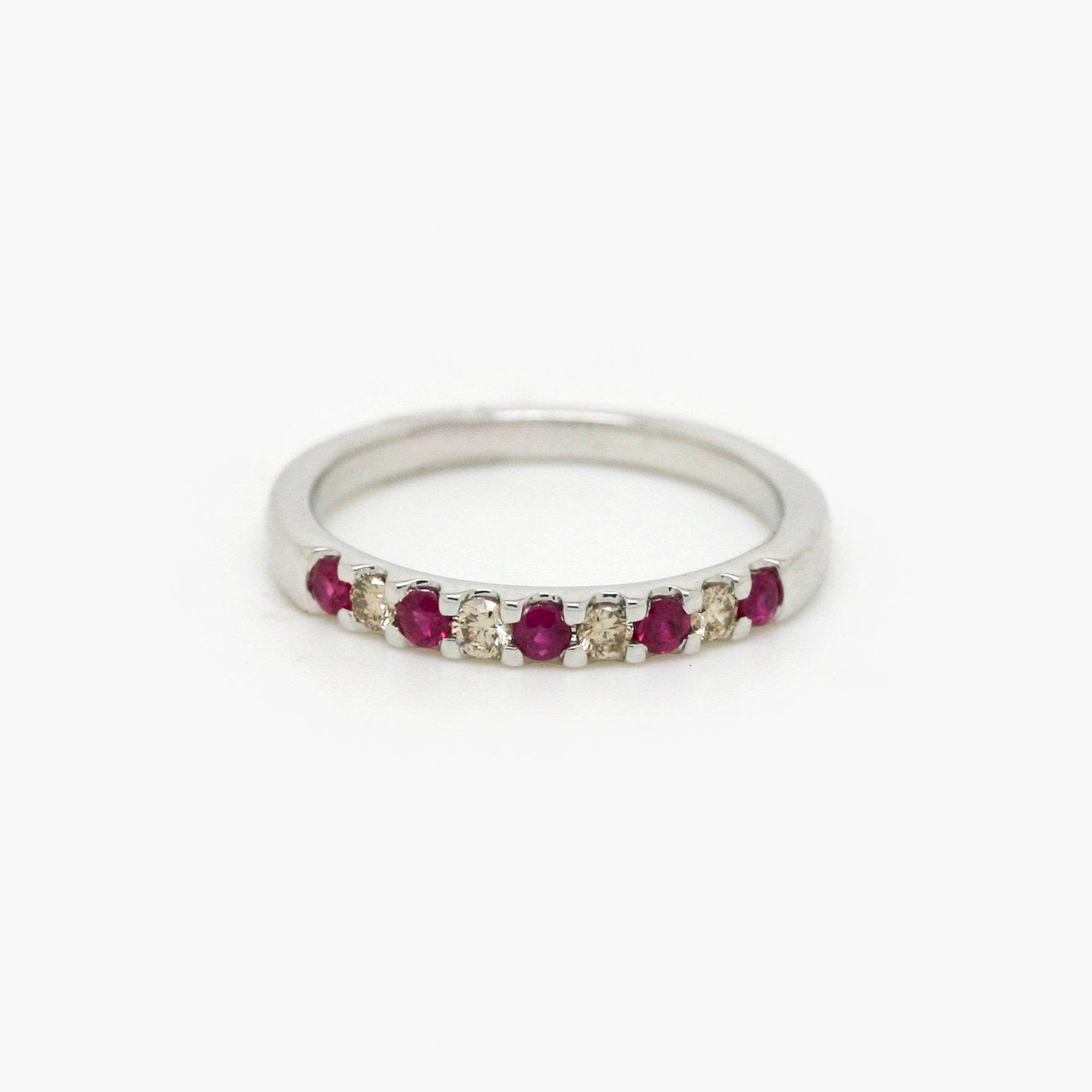 9ct White Gold Ruby & Diamond Half Eternity Ring - Jordans Jewellers