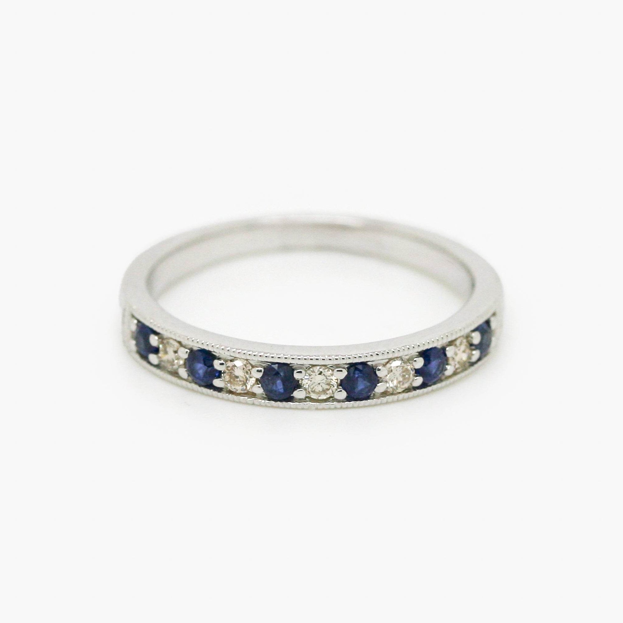 9ct White Gold Sapphire & Diamond Claw Set Half Eternity Ring - Jordans Jewellers