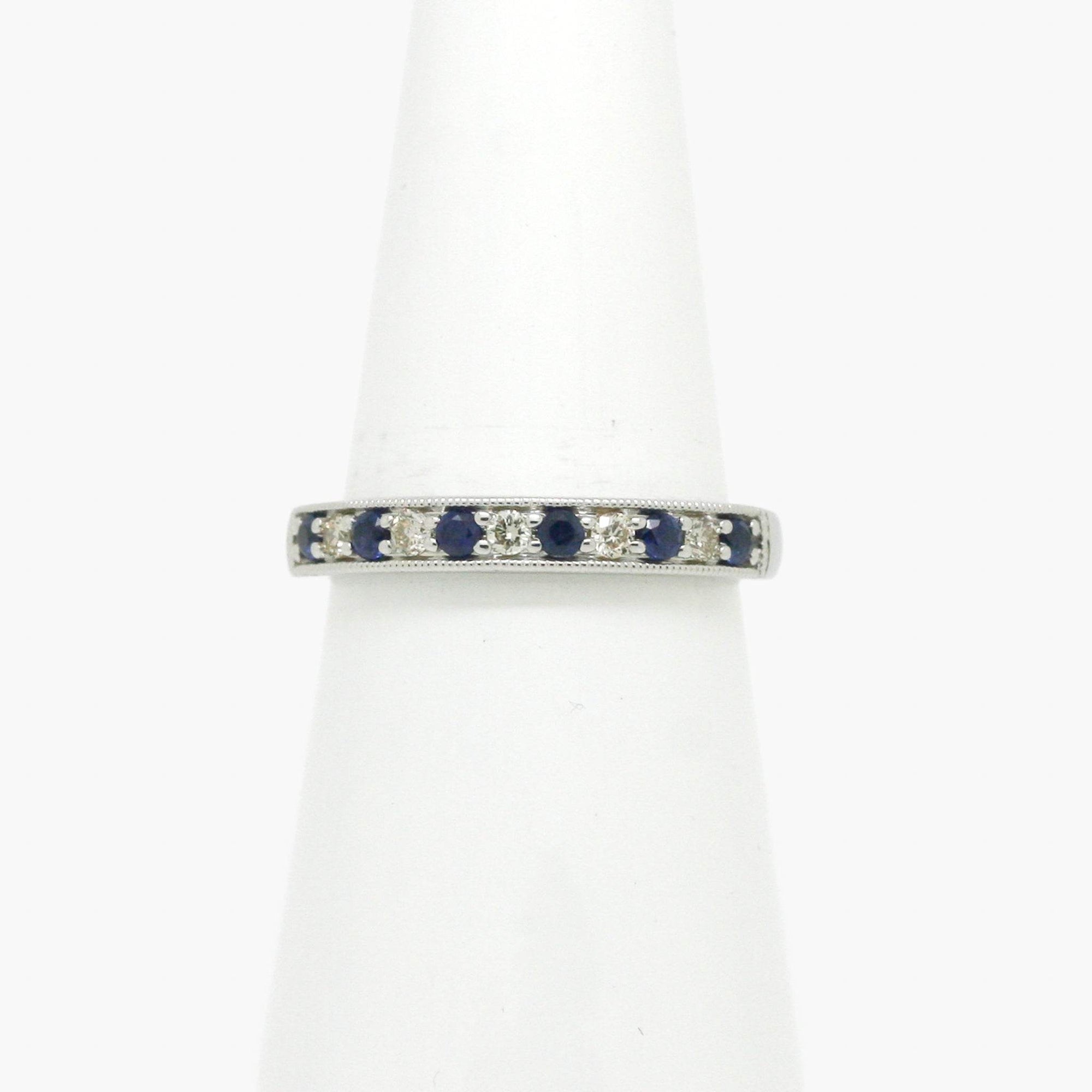 9ct White Gold Sapphire & Diamond Claw Set Half Eternity Ring - Jordans Jewellers