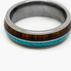 Men's Tungsten Carbide Ring with Wood & Turquoise Inlay