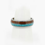 Men's Tungsten Carbide Ring with Wood & Turquoise Inlay
