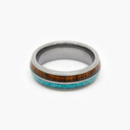 Men's Tungsten Carbide Ring with Wood & Turquoise Inlay