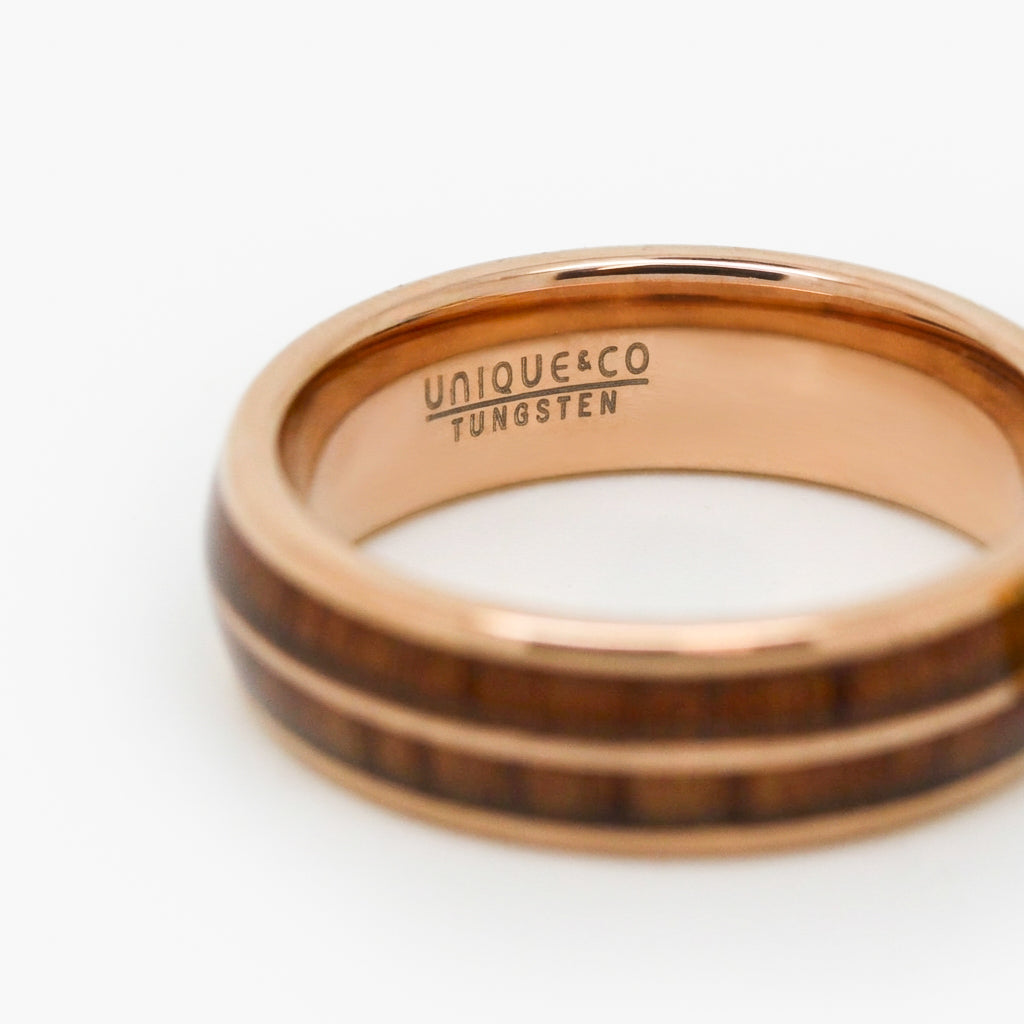 Men's Rose Tungsten Carbide Ring with Wood Inlay