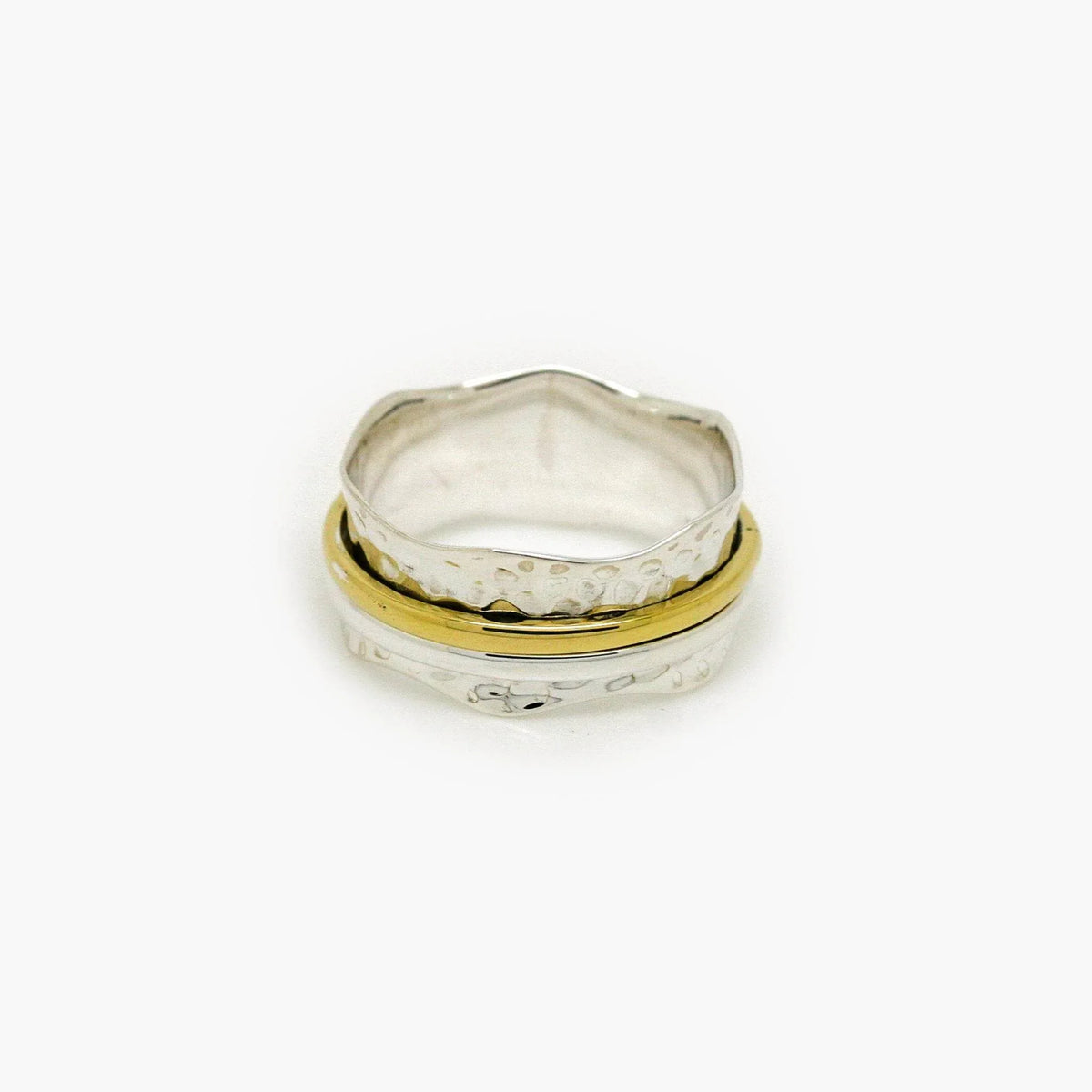 Hammered Silver Ring with Gold & Silver Spinners - Jordans Jewellers