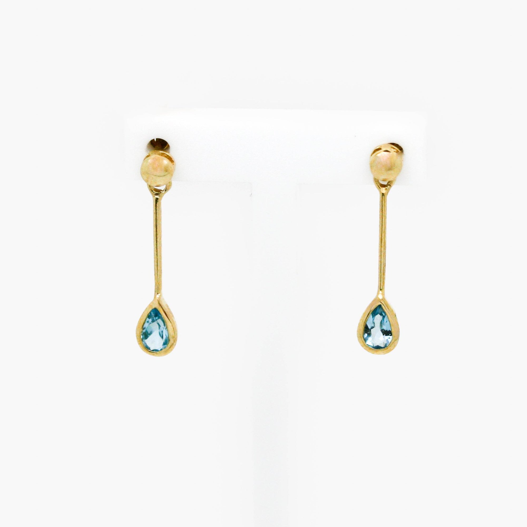 Blue Topaz Pear Shaped Long Drop Earrings in 9ct Yellow Gold - Jordans Jewellers