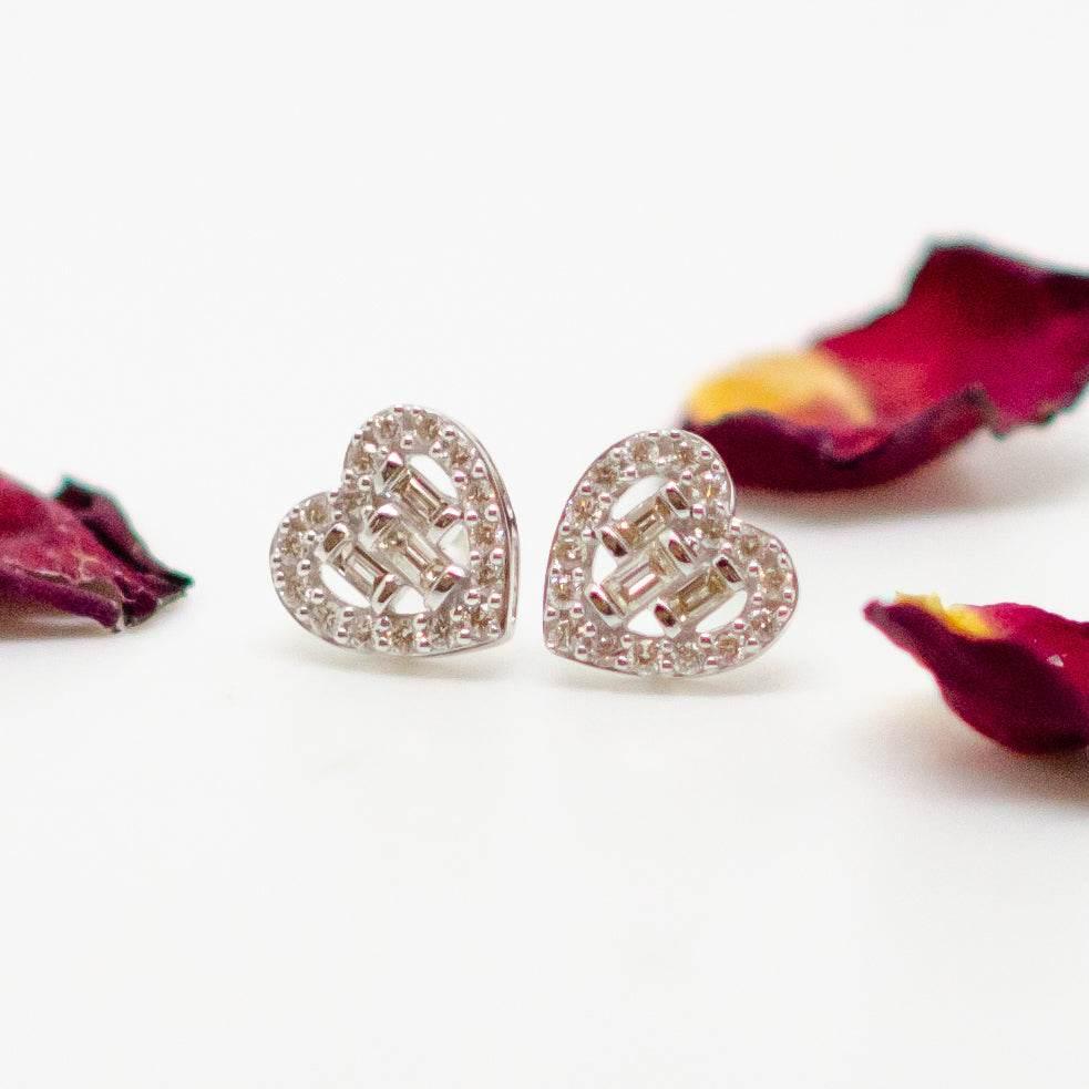 9ct White Gold 0.50ct Diamond Heart Studs - Jordans Jewellers
