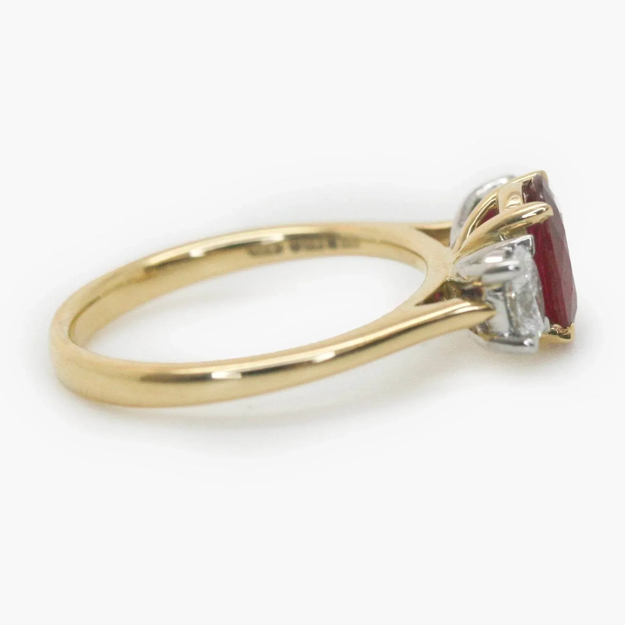 Oval Ruby & Diamond Three Stone Ring 18ct White & Yellow Gold - Jordans Jewellers
