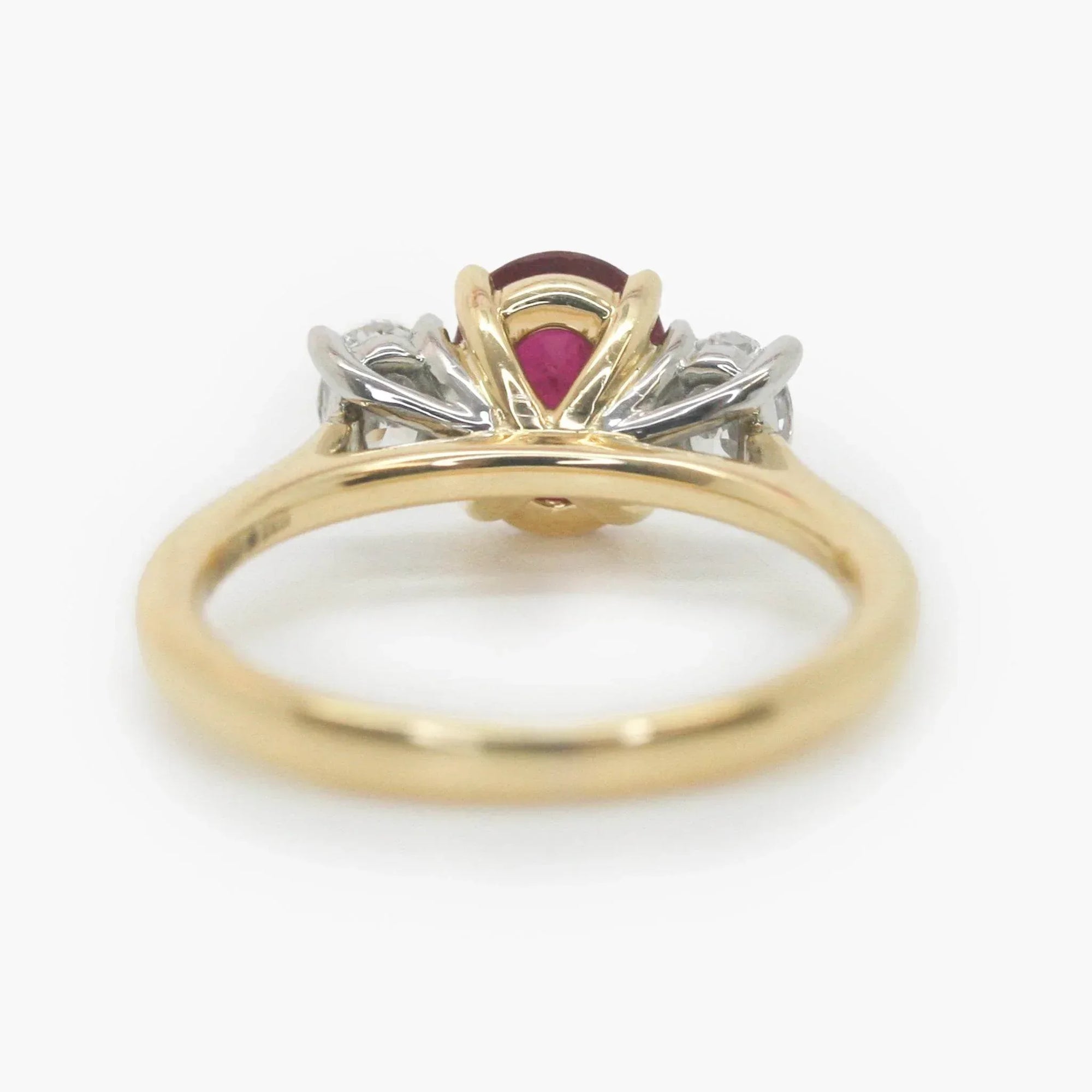 Oval Ruby & Diamond Three Stone Ring 18ct White & Yellow Gold - Jordans Jewellers