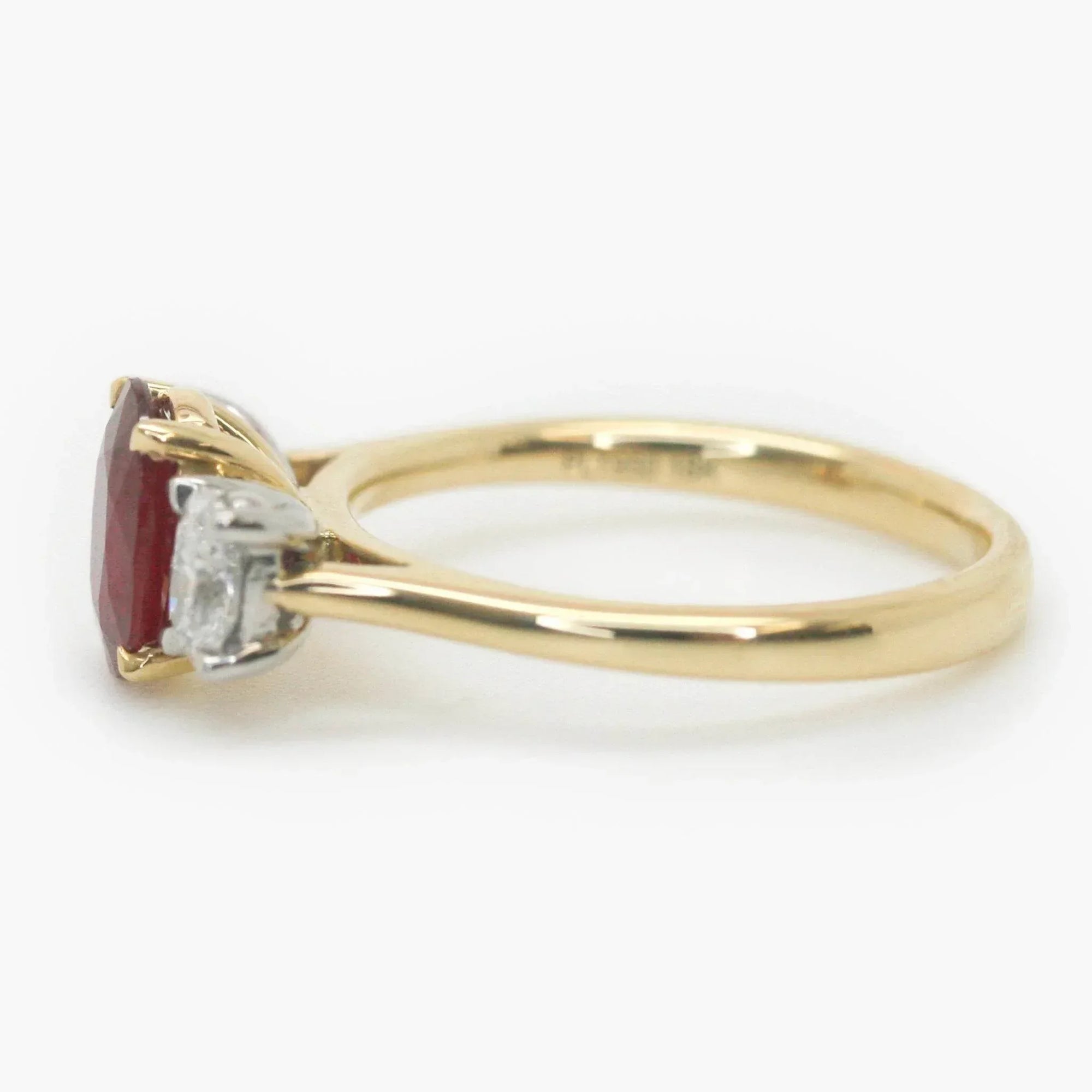 Oval Ruby & Diamond Three Stone Ring 18ct White & Yellow Gold - Jordans Jewellers
