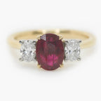 Oval Ruby & Diamond Three Stone Ring 18ct White & Yellow Gold - Jordans Jewellers