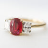 0.8x0.6cm Oval Ruby & Diamond Trilogy Ring - close up