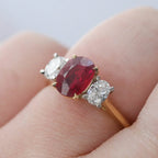 Oval Ruby & Diamond Three Stone Ring 18ct White & Yellow Gold - Jordans Jewellers