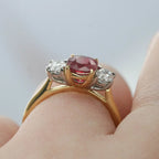 Oval Ruby & Diamond Three Stone Ring 18ct White & Yellow Gold - Jordans Jewellers