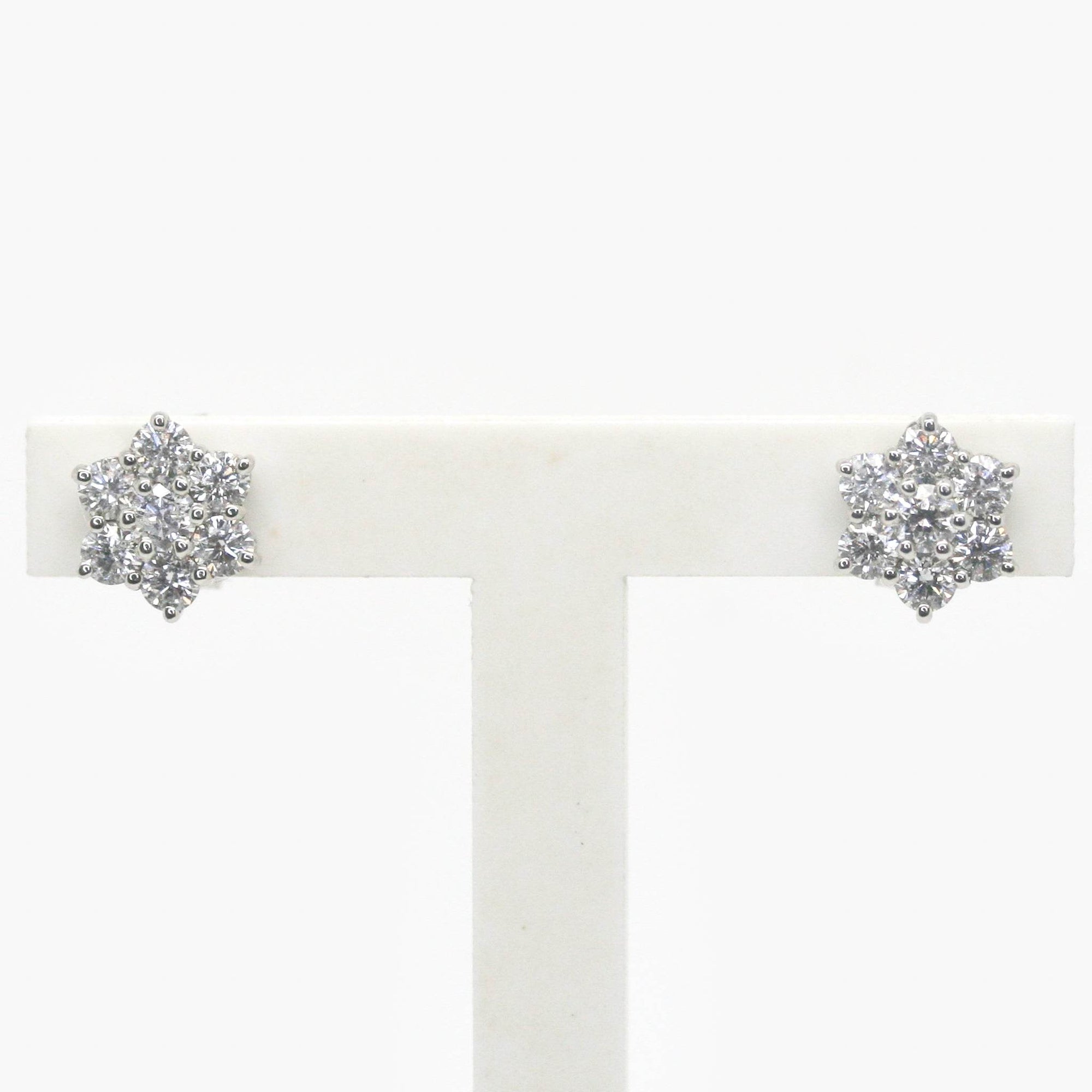 18ct White Gold 1.00ct Daisy Diamond Cluster Studs - Jordans Jewellers