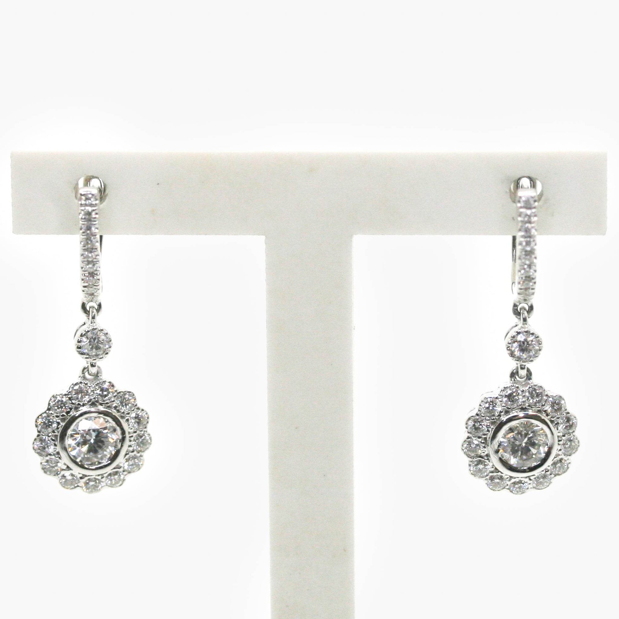 Diamond Daisy Cluster Drop Earrings in 18ct White Gold - Jordans Jewellers
