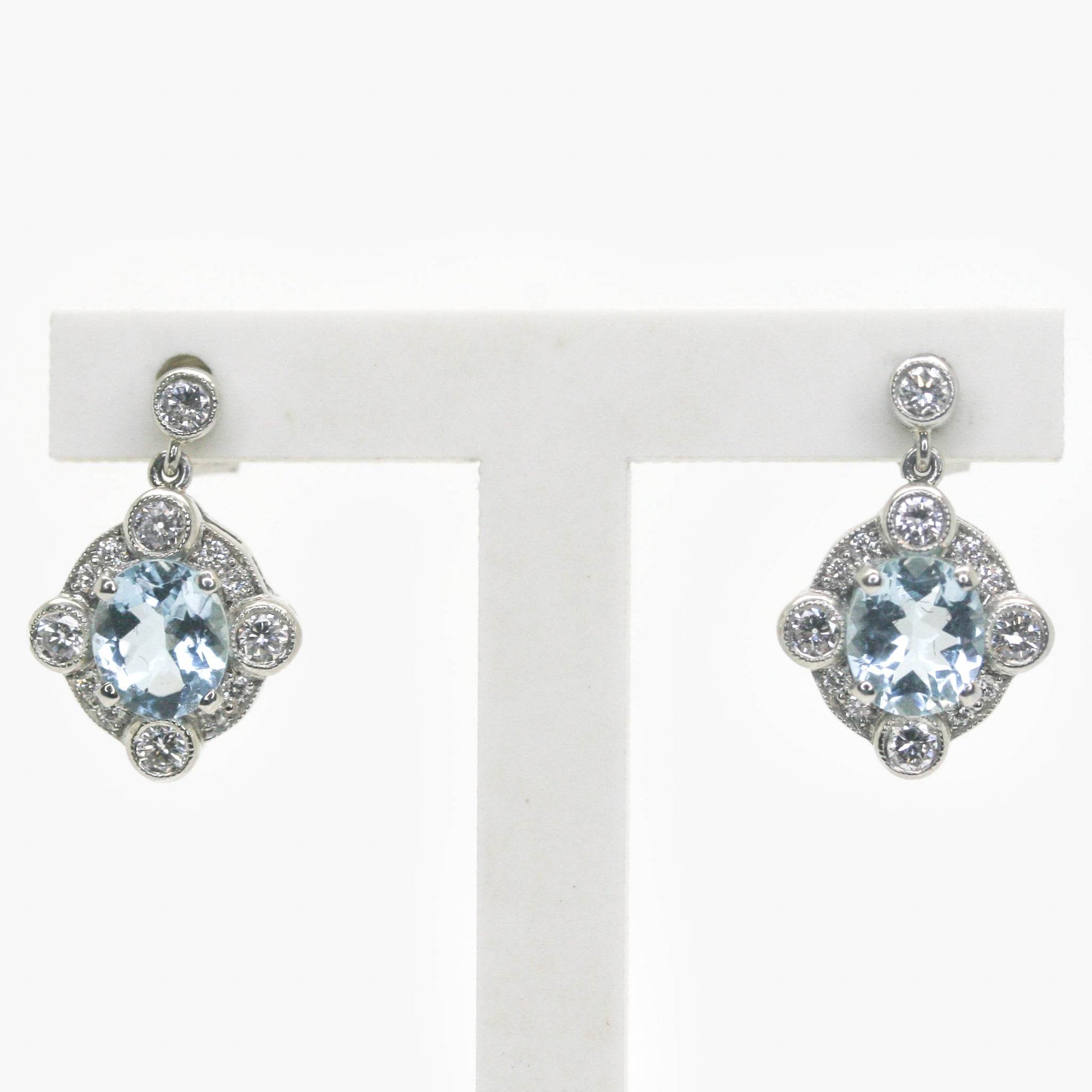 Aquamarine and Diamond Drop Earrings in Platinum - Jordans Jewellers