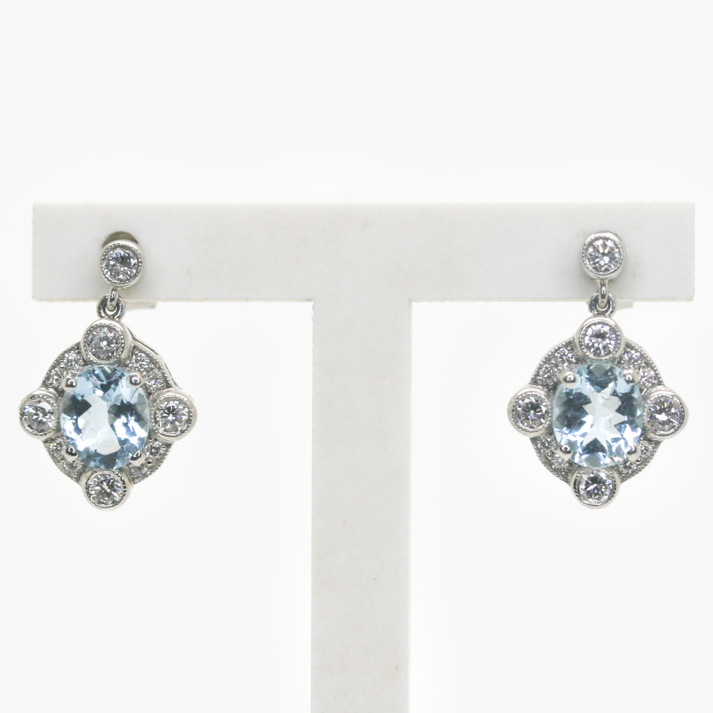 1.73ct Aquamarine & 0.80ct Diamond Drop Earrings