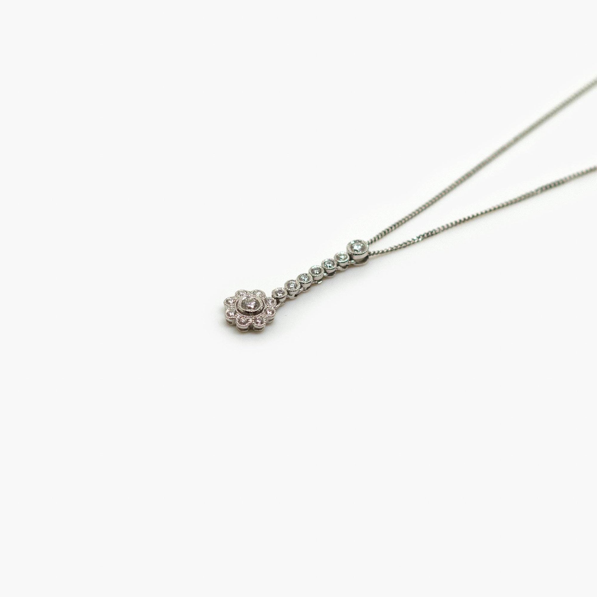 18 Carat White Gold Diamond Daisy Cluster Pendant Necklace - Jordans Jewellers