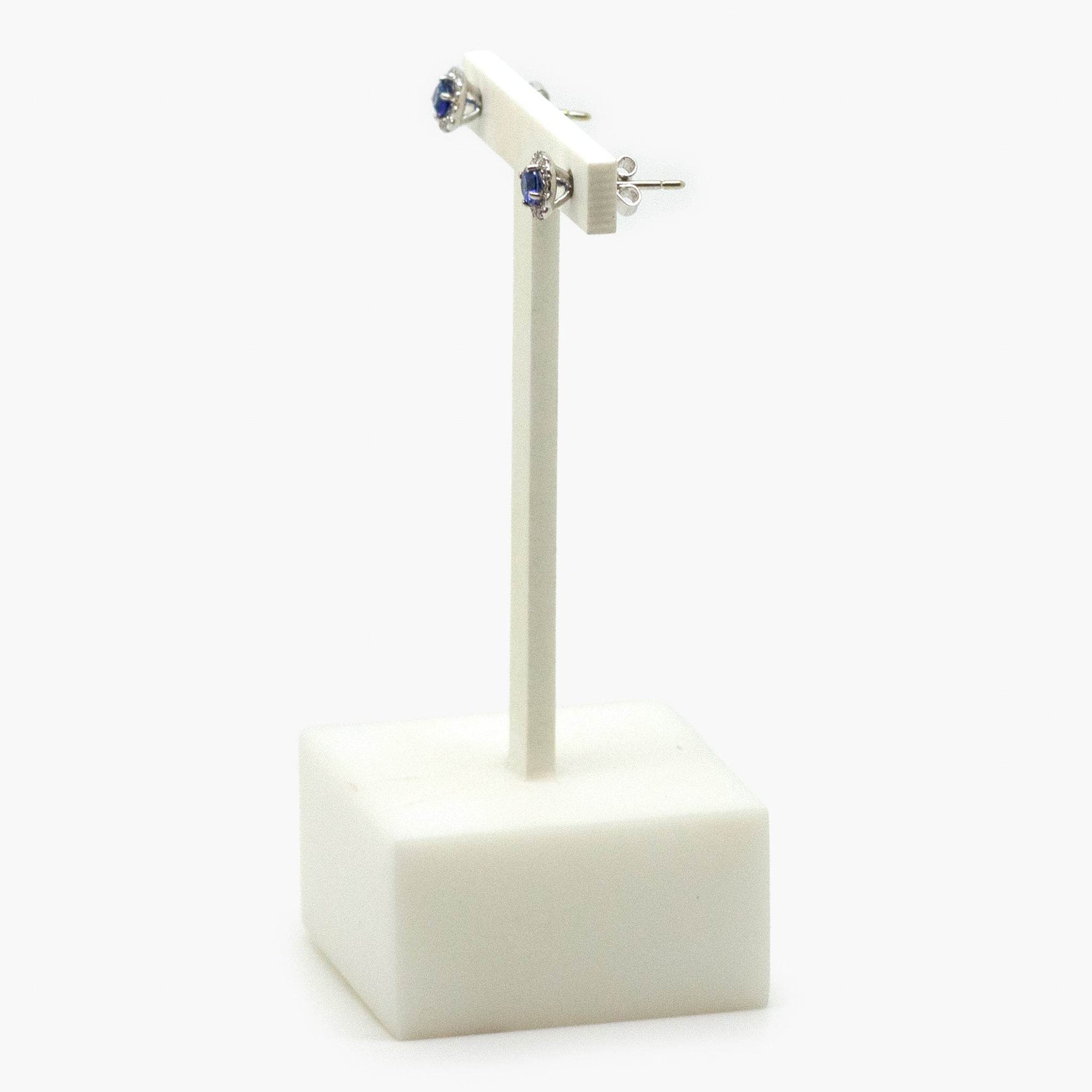 18 Carat White Gold & Blue Sapphire Cluster Stud Earrings - Jordans Jewellers