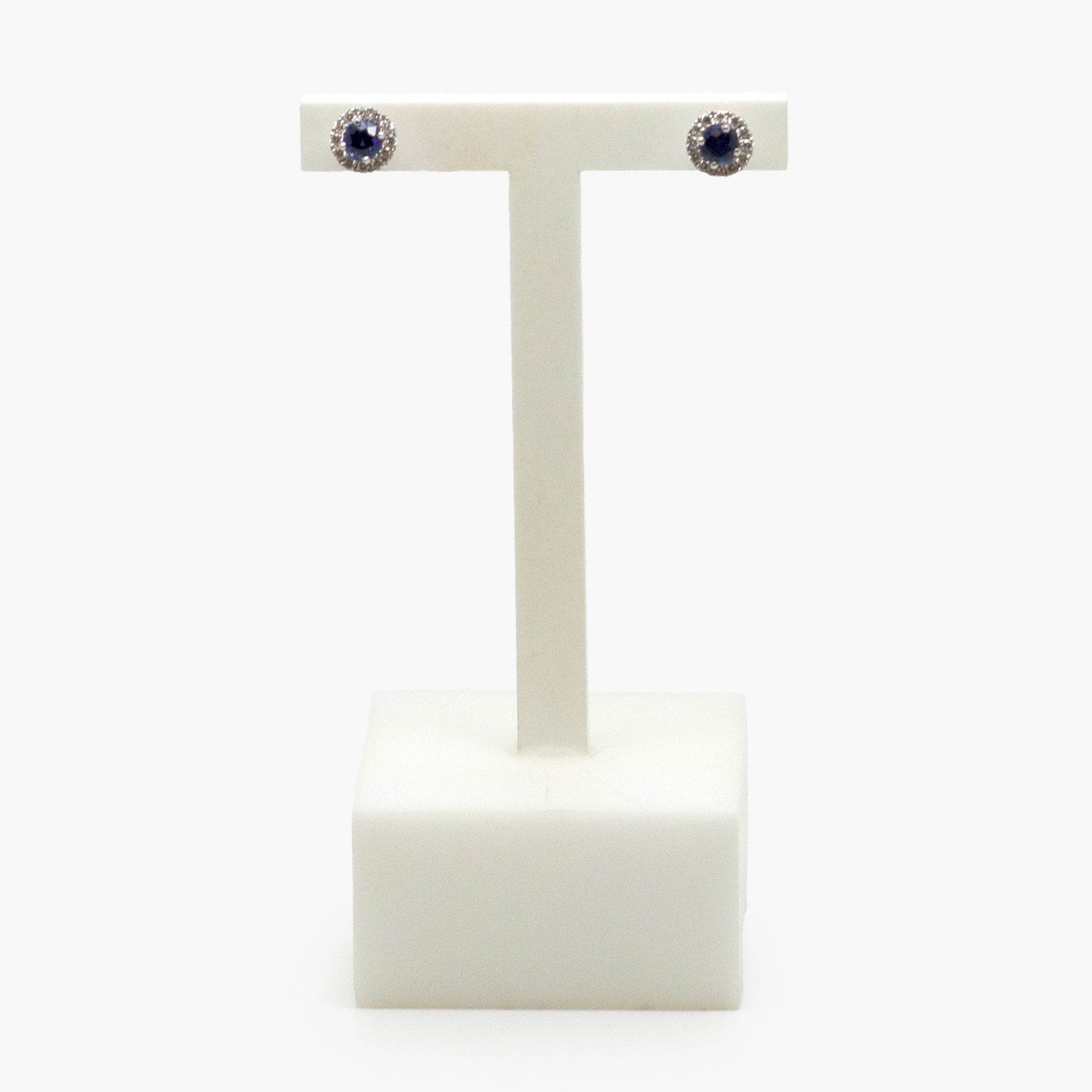 18 Carat White Gold & Blue Sapphire Cluster Stud Earrings - Jordans Jewellers