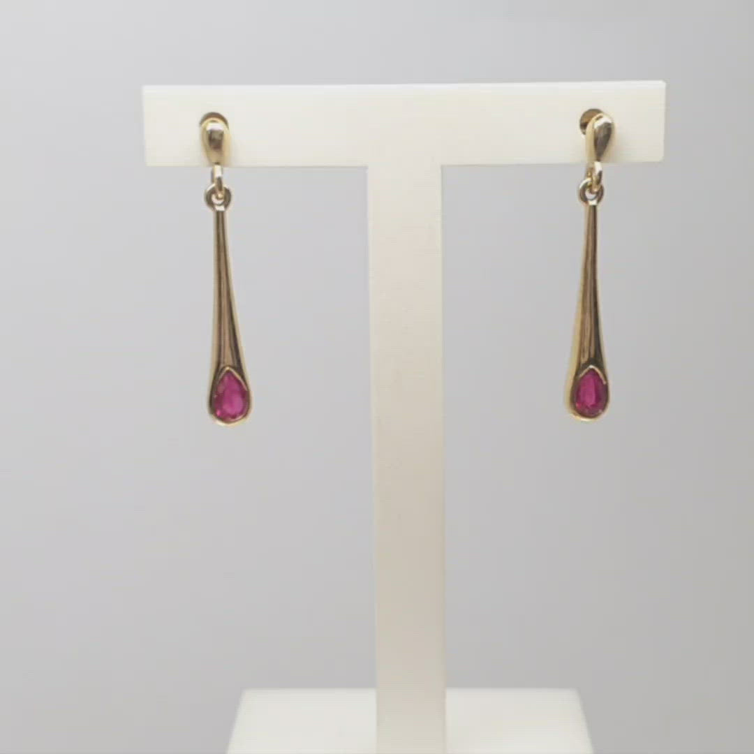 Jordans Jewellers 9ct yellow gold ruby drop earrings - Alternate shot 1 - Video 1