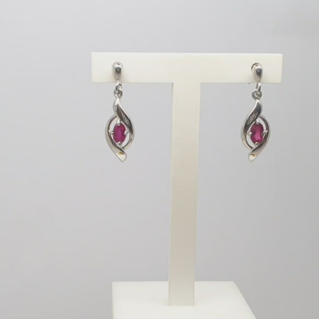 Jordans Jewellers 9ct white gold ruby drop earrings - Alternate shot 1 - Video 1