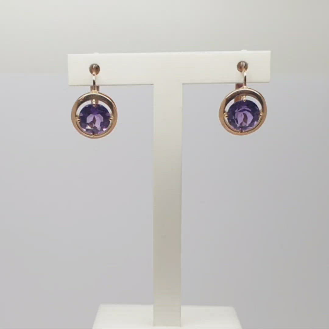 Jordans Jewellers 9ct rose gold amethyst earrings with latch backs - Alternate shot 1 - Video 1