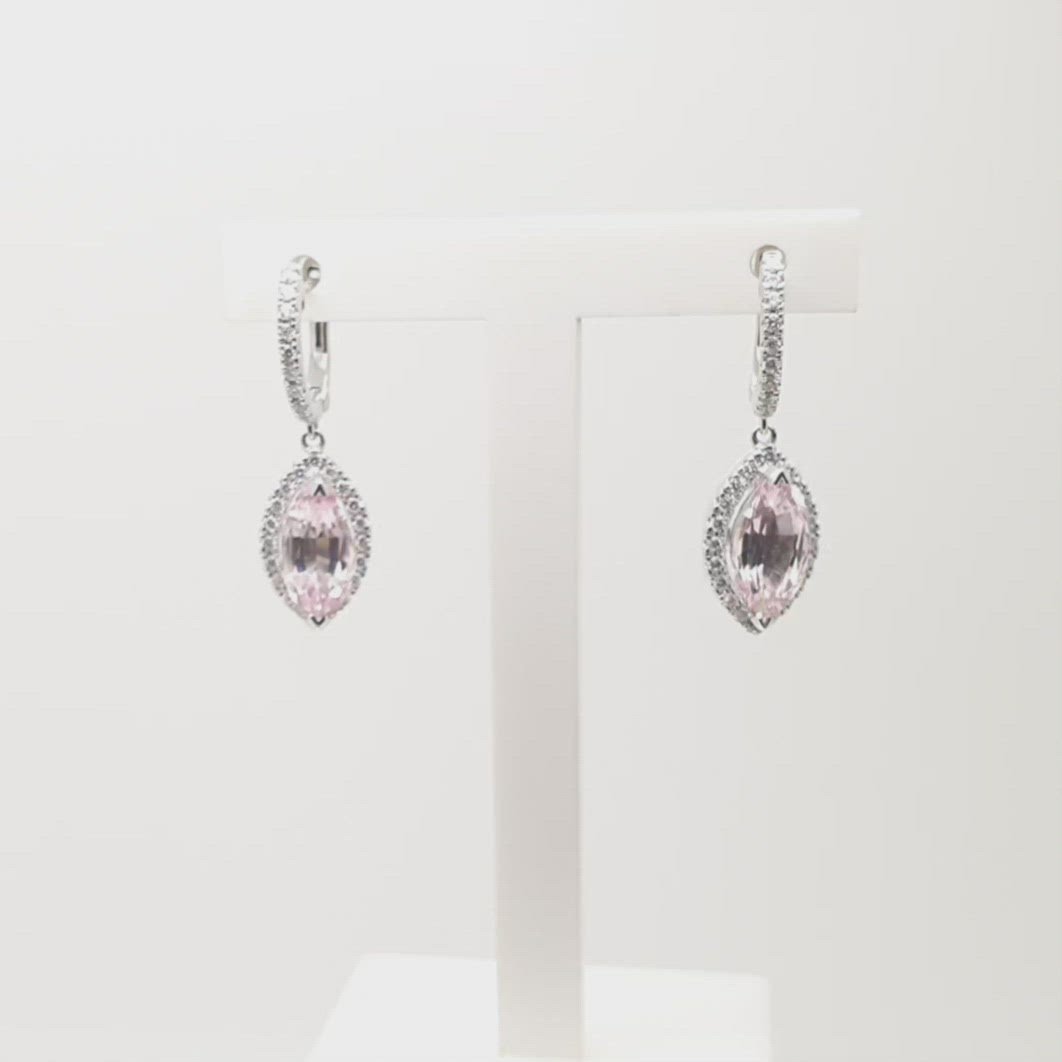 Jordans Jewellers 18ct white gold morganite and diamond drop earrings - Alternate shot 1 - Video shot 1