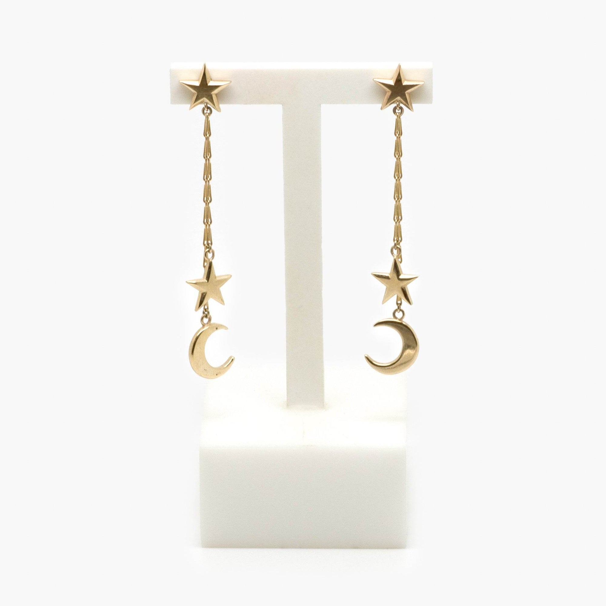 9 Carat Gold Moon & Stars Drop Earrings - Jordans Jewellers