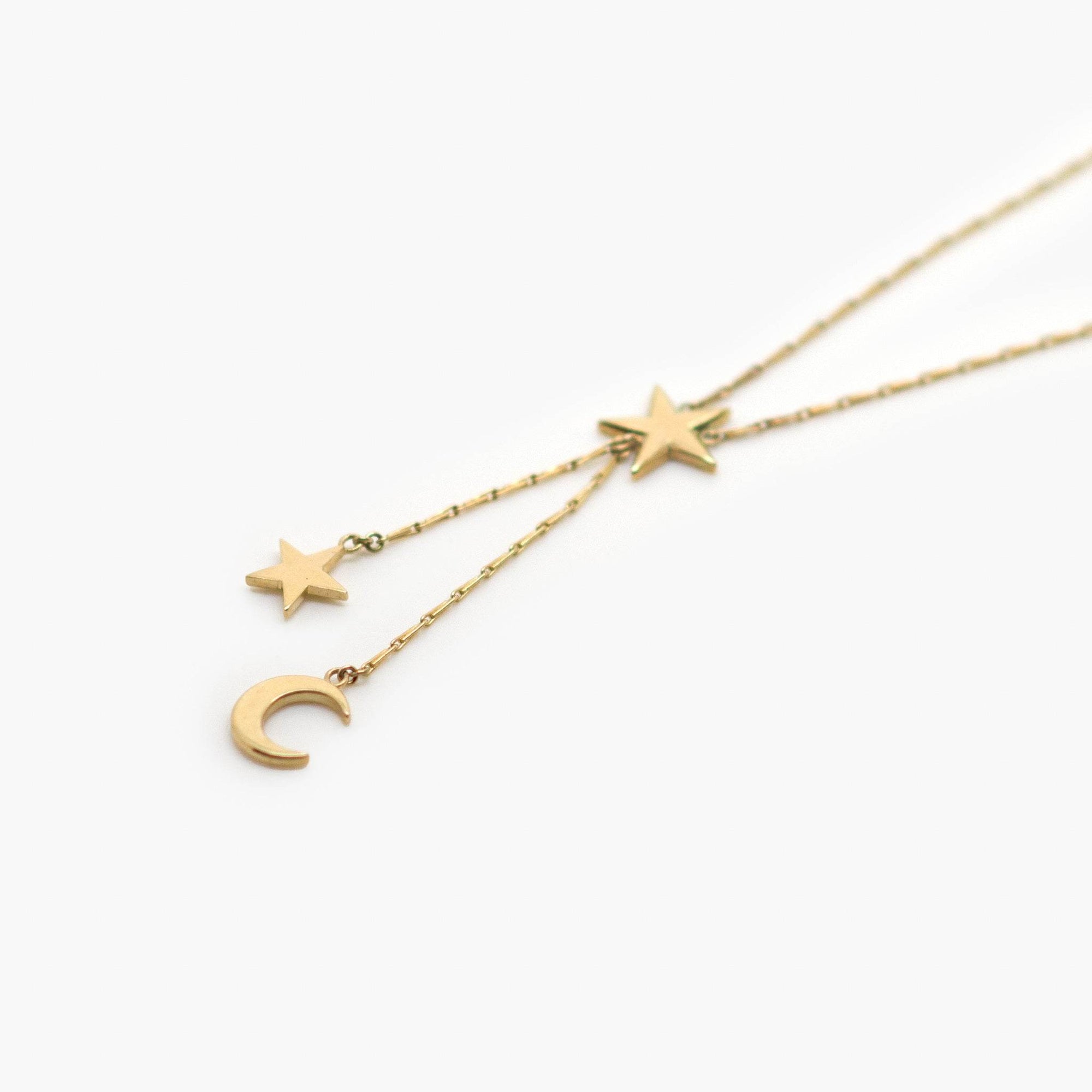 9 Carat Gold Moon & Stars Drop Necklace - Jordans Jewellers