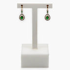 9 Carat Gold Pear Shaped Emerald & Diamond Drop Earrings - Jordans Jewellers