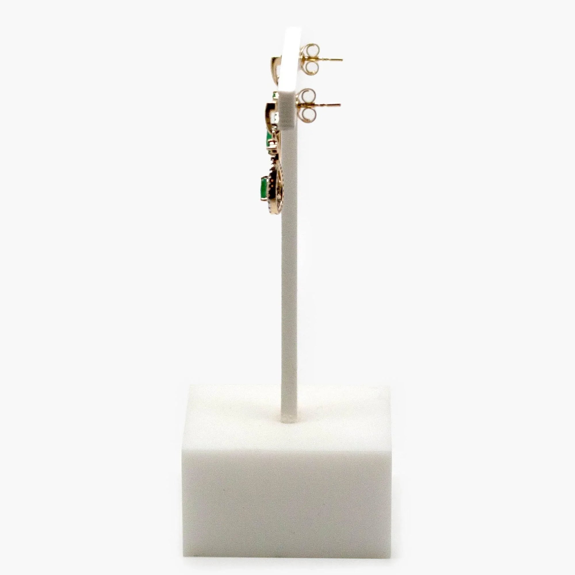 9 Carat Gold Pear Shaped Emerald & Diamond Drop Earrings - Jordans Jewellers