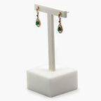 9 Carat Gold Pear Shaped Emerald & Diamond Drop Earrings - Jordans Jewellers