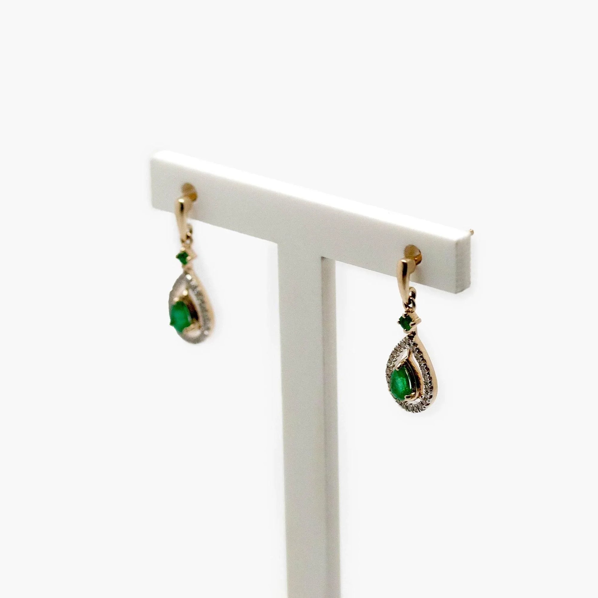 9 Carat Gold Pear Shaped Emerald & Diamond Drop Earrings - Jordans Jewellers