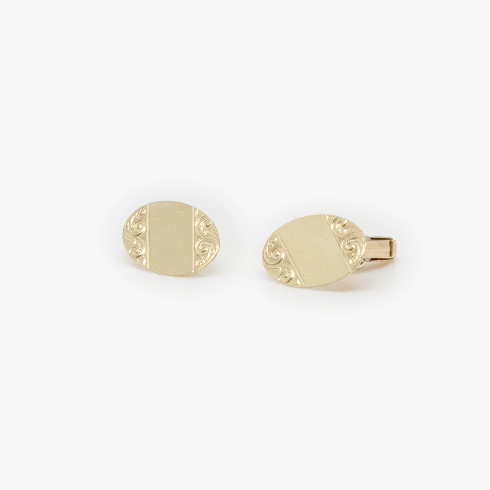 Pre-Owned 9 Carat Gold Plain & Engraved Cufflinks - Jordans Jewellers