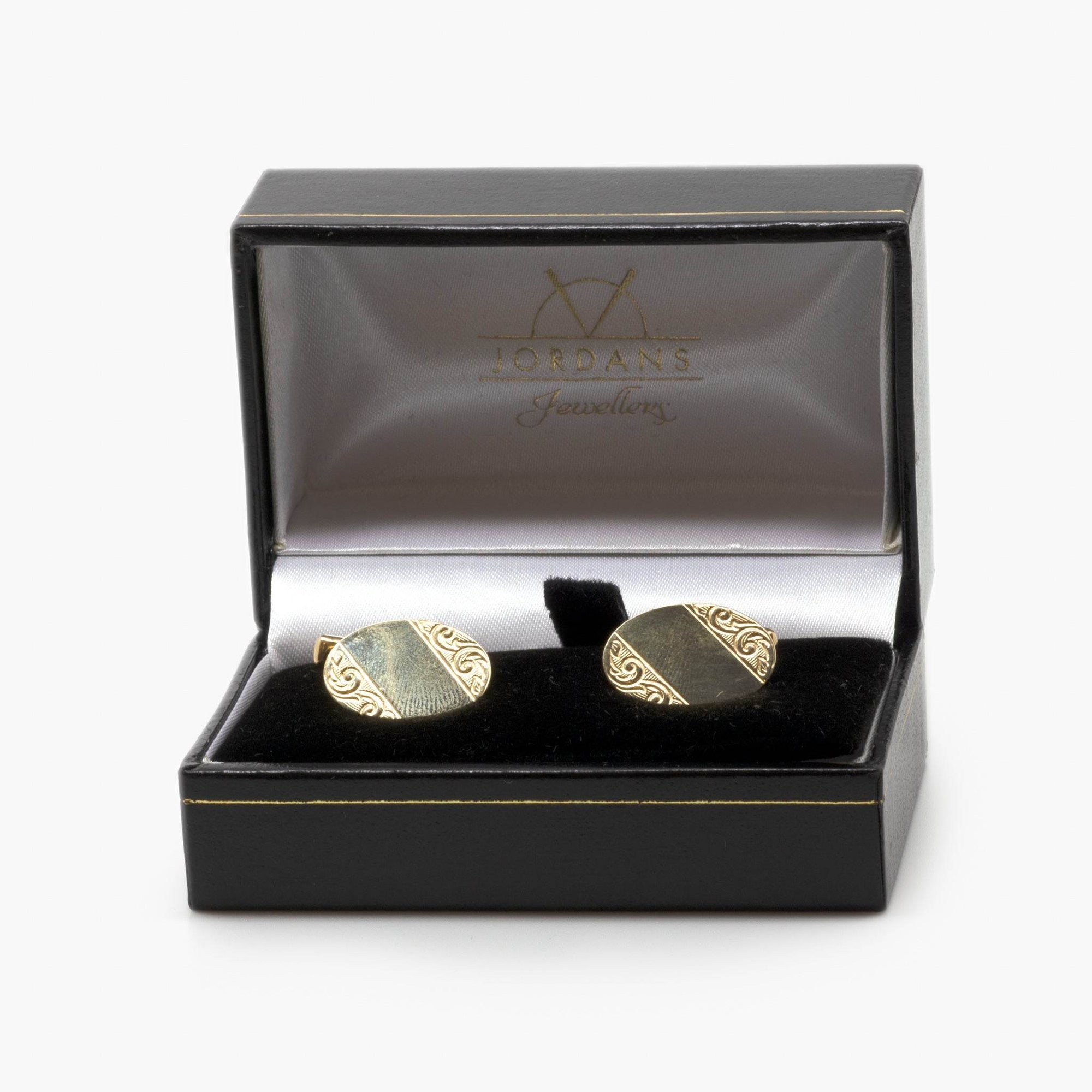 Pre-Owned 9 Carat Gold Plain & Engraved Cufflinks - Jordans Jewellers