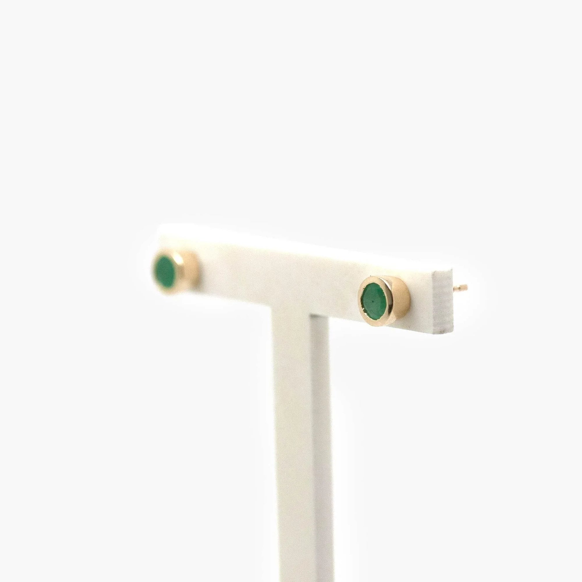 9 Carat Gold Round Emerald Rubover Stud Earrings - Jordans Jewellers