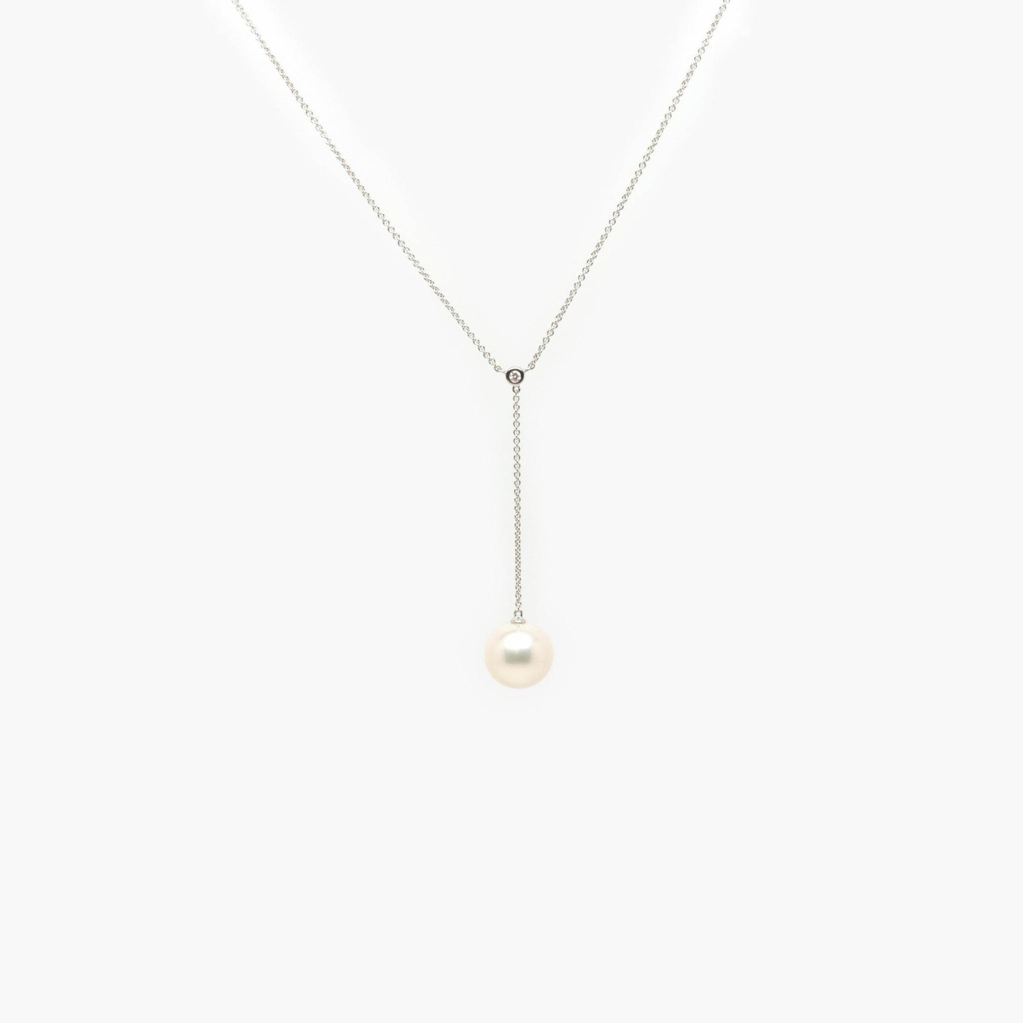 9 Carat White Gold Pearl & Diamond Drop Necklace - Jordans Jewellers