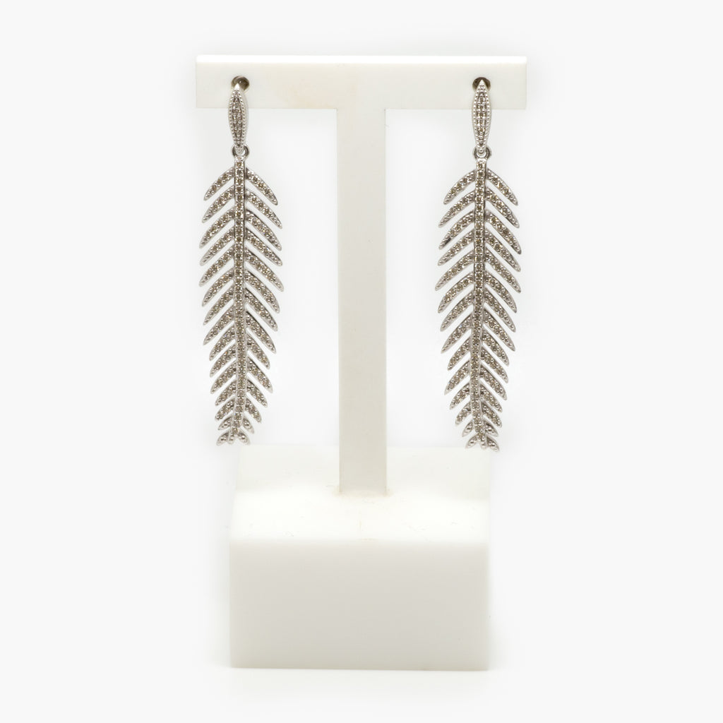 Jordans Jewellers 9ct white gold diamond pre-owned feather drop earrings