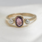 Almandine Garnet & Pearl Three Stone Ring - Jordans Jewellers