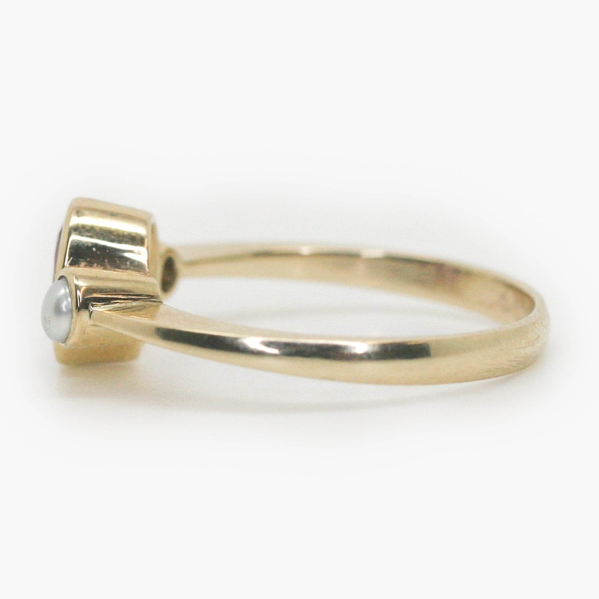 Almandine Garnet & Pearl Three Stone Ring - Jordans Jewellers