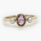 Almandine Garnet & Pearl Three Stone Ring - Jordans Jewellers
