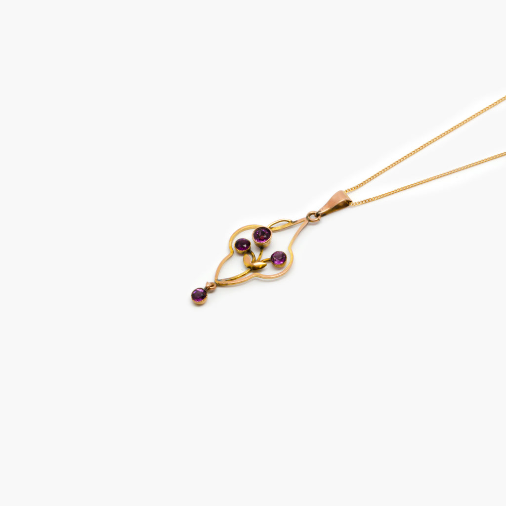 Jordans Jewellers 9ct rose gold antique amethyst lavalier pendant necklace