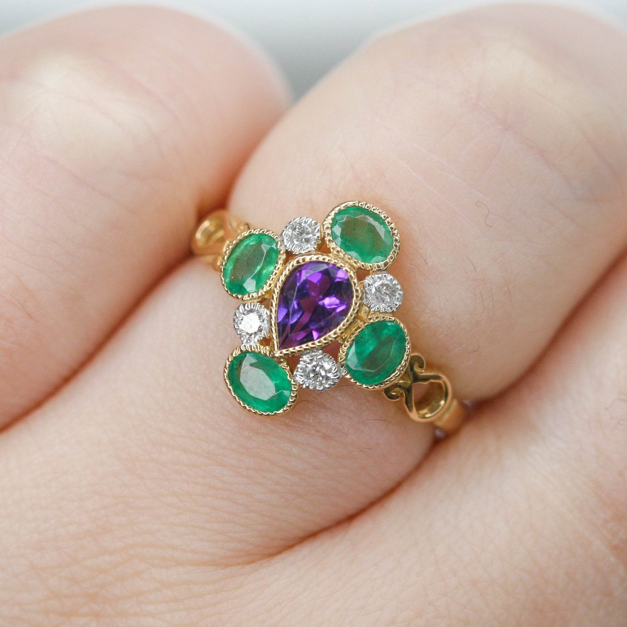 Amethyst, Emerald & Diamond Ring - Jordans Jewellers
