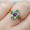 Amethyst, Emerald & Diamond Ring