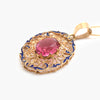 Antique Blue Enamel & Pink Paste Openwork Pendant Necklace