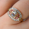 Aquamarine, Pink Topaz, Peridot & Diamond Art Deco Style Ring - on hand