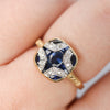 Art Deco Style Blue Sapphire & Diamond Ring - on hand