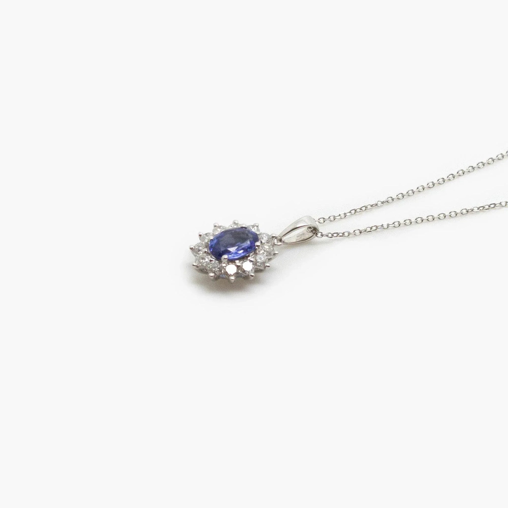 Blue Sapphire & Diamond Cluster Pendant Necklace - Jordans Jewellers