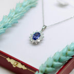 Blue Sapphire & Diamond Cluster Pendant Necklace - Jordans Jewellers